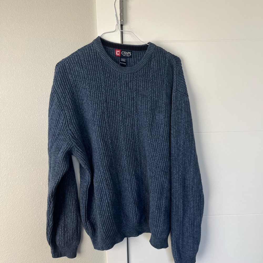 Men's Blue Ribbed Sweater - Picture 2 of 3